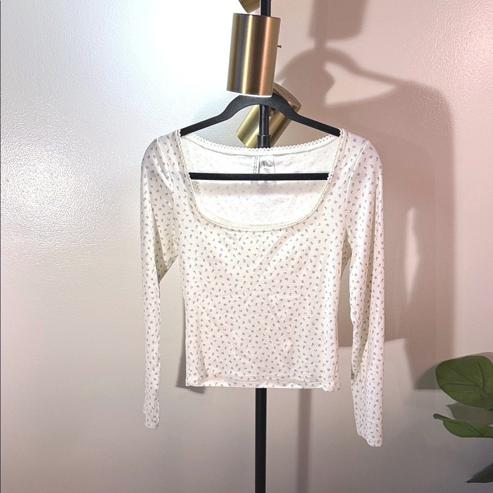 y2k floral Divided scoopneck long sleeve loungewear‎ jeans top lace detail LG